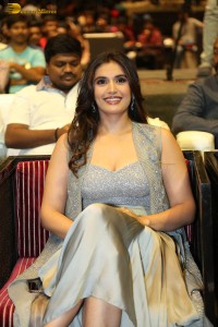 actress divyansha kaushik in a low neck dress at a movie function