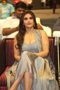 actress divyansha kaushik in a low neck dress at a movie function