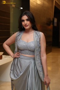 actress divyansha kaushik in a low neck dress at a movie function