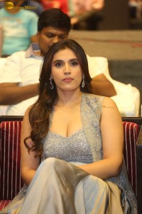 actress divyansha kaushik in a low neck dress at a movie function