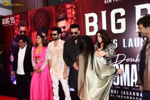 Double iSmart Song Launch attended by Ram Pothineni, Kavya Thapar, Charmy Kaur, Ali, and Sanjay Dutt