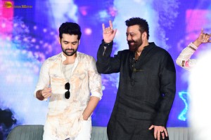 Double iSmart Song Launch attended by Ram Pothineni, Kavya Thapar, Charmy Kaur, Ali, and Sanjay Dutt