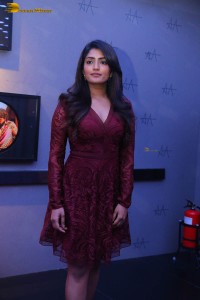 actress eesha rebba in a dark red maroon mini dress photoshoot