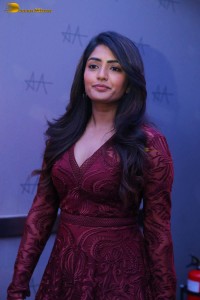 actress eesha rebba in a dark red maroon mini dress photoshoot