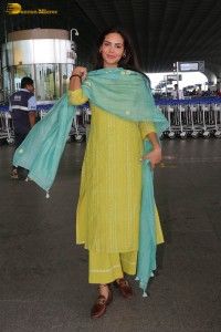 Model and Actress Esha Gupta spotted in a yellow salwar dress