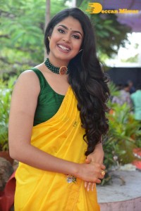 Actress Faria Abdullah in a Yellow Saree and a Green Blouse