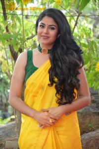 Actress Faria Abdullah in a Yellow Saree and a Green Blouse