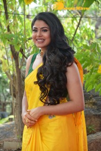 Actress Faria Abdullah in a Yellow Saree and a Green Blouse
