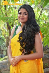 Actress Faria Abdullah in a Yellow Saree and a Green Blouse