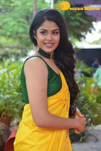 Actress Faria Abdullah in a Yellow Saree and a Green Blouse