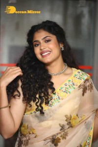 Actress Faria Abdullah in a light yellow saree