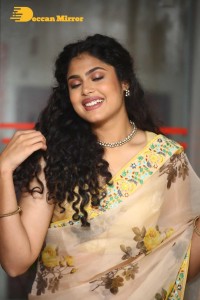 Actress Faria Abdullah in a light yellow saree