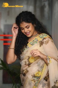 Actress Faria Abdullah in a light yellow saree