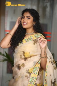 Actress Faria Abdullah in a light yellow saree