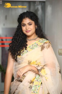 Actress Faria Abdullah in a light yellow saree