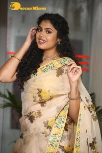 Actress Faria Abdullah in a light yellow saree