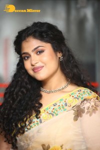 Actress Faria Abdullah in a light yellow saree