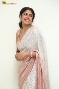 Indian Actress Faria Abdullah in a shiny saree at a movie function