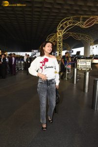 actress Fatima Sana Shaikh cute in a white t-shirt at mumbai airport
