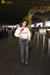 actress Fatima Sana Shaikh cute in a white t-shirt at mumbai airport
