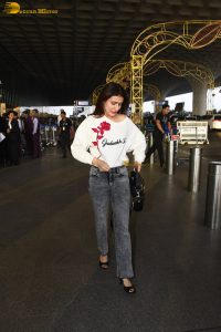 actress Fatima Sana Shaikh cute in a white t-shirt at mumbai airport