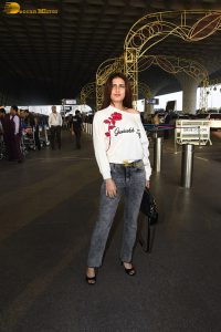 actress Fatima Sana Shaikh cute in a white t-shirt at mumbai airport