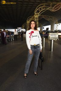 actress Fatima Sana Shaikh cute in a white t-shirt at mumbai airport