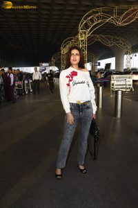 actress Fatima Sana Shaikh cute in a white t-shirt at mumbai airport