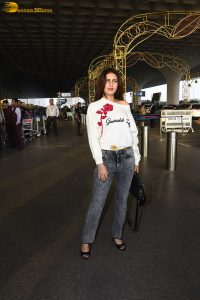 actress Fatima Sana Shaikh cute in a white t-shirt at mumbai airport