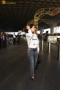 actress Fatima Sana Shaikh cute in a white t-shirt at mumbai airport