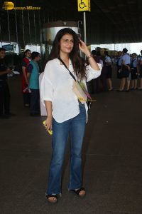bollywood actress Fatima Sana Shaikh beautiful in a white top at mumbai airport
