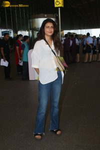 bollywood actress Fatima Sana Shaikh beautiful in a white top at mumbai airport
