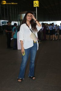 bollywood actress Fatima Sana Shaikh beautiful in a white top at mumbai airport