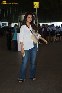bollywood actress Fatima Sana Shaikh beautiful in a white top at mumbai airport