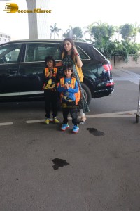 Riteish and Genelia Deshmukh with their Children at the Airport