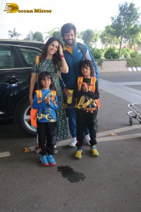 Riteish and Genelia Deshmukh with their Children at the Airport