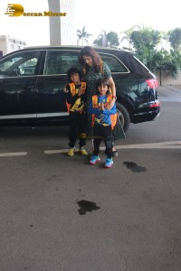 Riteish and Genelia Deshmukh with their Children at the Airport