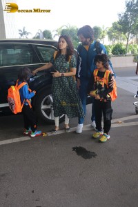 Riteish and Genelia Deshmukh with their Children at the Airport