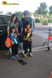 Riteish and Genelia Deshmukh with their Children at the Airport