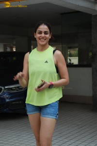 Genelia Deshmukh in denim shorts spotted in Bandra, Mumbai