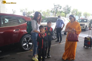 Actress Genelia Deshmukh was spotted at Mumbai Airport with her children Riaan and Rahyl