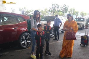 Actress Genelia Deshmukh was spotted at Mumbai Airport with her children Riaan and Rahyl