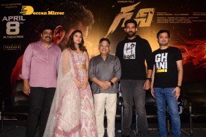 Varun Tej and Saiee Manjrekar attend the trailer launch of the movie Ghani