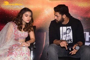 Varun Tej and Saiee Manjrekar attend the trailer launch of the movie Ghani