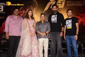 Varun Tej and Saiee Manjrekar attend the trailer launch of the movie Ghani