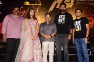 Varun Tej and Saiee Manjrekar attend the trailer launch of the movie Ghani