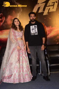 Varun Tej and Saiee Manjrekar attend the trailer launch of the movie Ghani