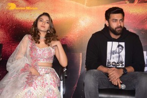 Varun Tej and Saiee Manjrekar attend the trailer launch of the movie Ghani