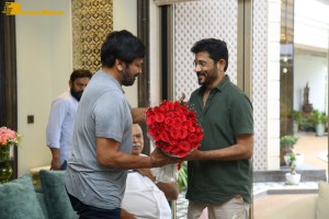Godfather movie success celebration by Chiranjeevi, Mohan Raja, R B Choudary and Thaman