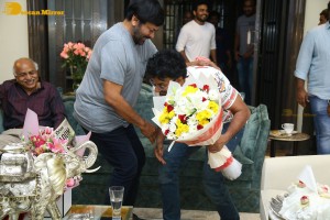 Godfather movie success celebration by Chiranjeevi, Mohan Raja, R B Choudary and Thaman